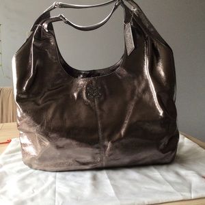 New Coach Julia Leather Shoulder Bag color is gunmetal